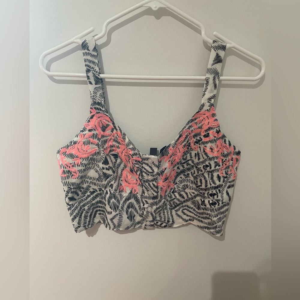 Black and Pink Patterned Crop Top